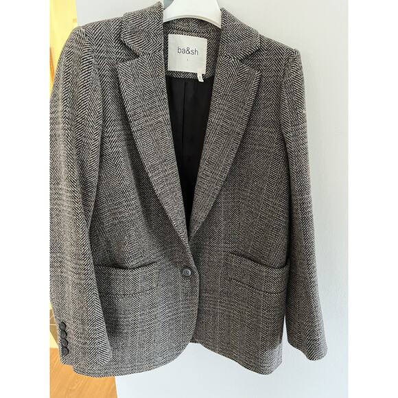ba&sh Jackets & Blazers - Ba&sh Women S Brown Plaid Wool Jacket Blazer Prep Career Old Money Academia